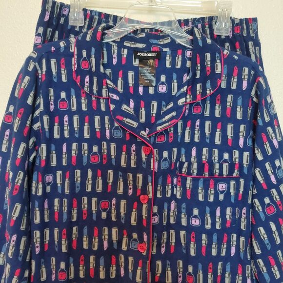 Joe Boxer Pajama Set Flannel Long Sleeves Print Lipstick All Over Womens Sz M - Picture 2 of 13